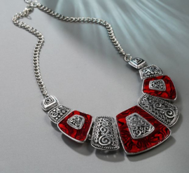 Maxi fashion ketting rood / zilverkleur