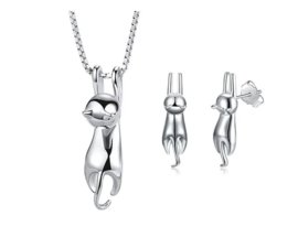 Ketting + oorbellen katje Sterling zilver925