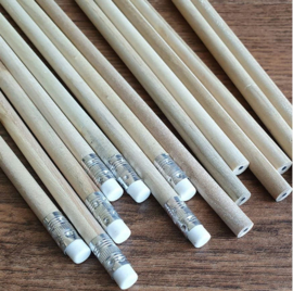 100 stuks houten potloden met gum naturel ongeslepen 19cm