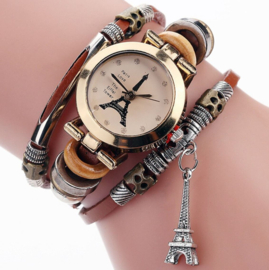 Multilayer horloge Parijs met bedeltje Eiffeltoren