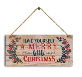 MDF decoratie bordje A Merry little Christmas 20x10 cm