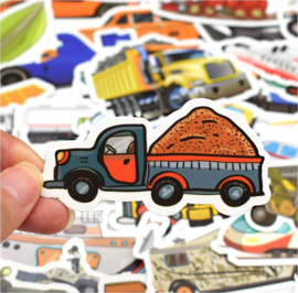 50 stuks stickers vervoer - voertuigen 3-8 cm