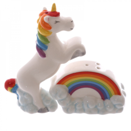 Peper en zout stel unicorn - eenhoorn met regenboog