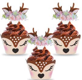 24 stuks cupcake omslagen hert + 24 cupcake toppers