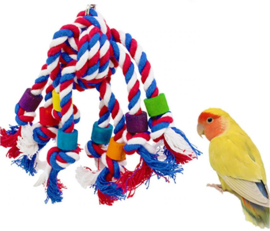 Kleurrijk vogel speelgoed - touw met houten klosjes - 20x8 cm