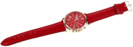 Romeinse Cijfers PU Leather Analoge Quartz Horloge rood