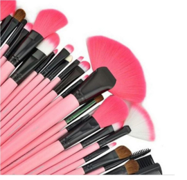 24-delige make-up kwasten set in lederlook etui roze