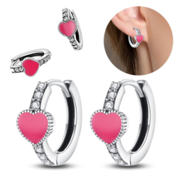 Oorbellen met harte roze Sterling zilver