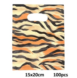 100 stuks Plastic tasjes tijgerprint 15x20cm