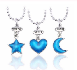 3-delige vriendschapsketting Forever Best Friends blauwe hangertjes