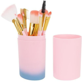 Set van 12 professionele make-up kwasten in opbergdoos roze