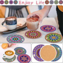 Hobbypakket Diamond Painting 8 stuks onderzetters mandala + standaard