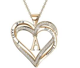 Ketting hart met strass letter A