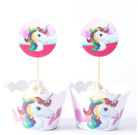 12 stuks cupcake omslagen unicorn + toppers