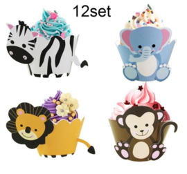 12 stuks jungle - dieren cupcake omslagen