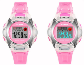 Digitale kinderhorloge roze met led display