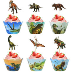 24 stuks cupcake omslagen dinosaurussen + 24 stuks toppers