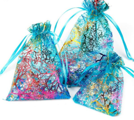 50 stuks organza zakjes blauw met motief 7x9 cm