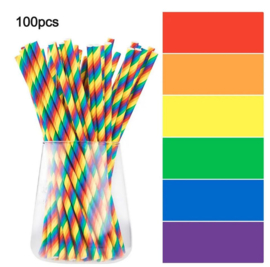 100 stuks kartonnen rietjes regenboog kleuren