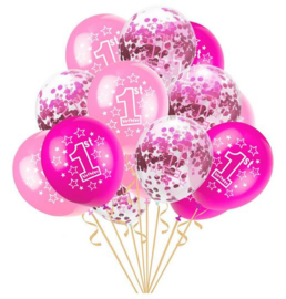 15 stuks ballonnen  / confetti ballonnen roze 1 jaar