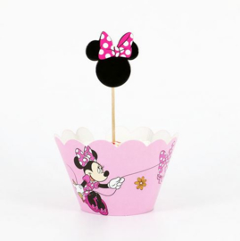 12 stuks cupcake omslagen + 12 toppers Mini Mouse