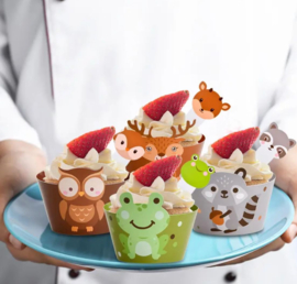24 stuks cupcake omslagen dieren + toppers