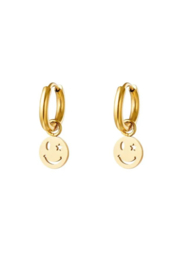 RVS Oorbellen smiley en ster Goud Stainless Steel goudkleur