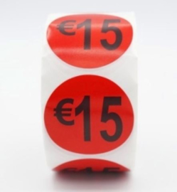 Prijsstickers op rol 15 euro 3.5 cm - 500 stuks