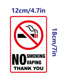 5 stuks stickers No Smoking Vaping - thank you 18x12 cm