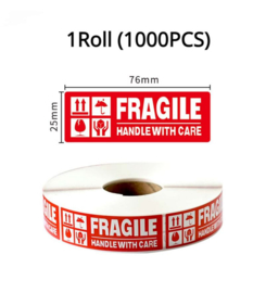 1000 stickers op rol Fragile - breekbaar 76x25 mm