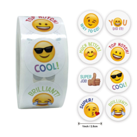 500 stuks beloning stickers emoji met teksten 2,5 cm
