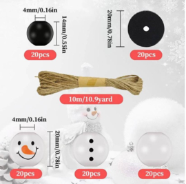Hobbypakket 20 stuks kerstboom hangers sneeuwpop maken van kralen (100 onderdelen)