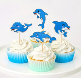 12 stuks cupcake toppers dolfijnen