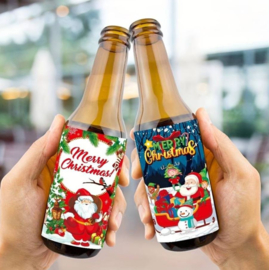 8 stuks flessen etiket stickers kerst - wijnetiket - bierfles etiket
