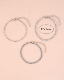 3 stuks RVS armbandjes - strass roestvrijstaal
