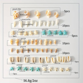 65 stuks bedels - hangers schelpen - schildpad