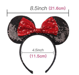 Diadeem Minnie Mouse oren zwart met rode strik pailetten