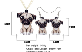 Ketting + oorbellen Franse Bulldog acryl