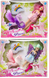 2 x verschillende speelsets Dream Pegasus roze en paars 3-delig
