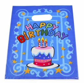 50 stuks traktatie zakjes - uitdeelzakjes Happy Birthday blauw 17,5 x 22 cm