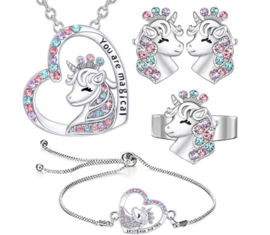 Sieradenset eenhoorn - unicorn ketting - armband - oorbellen - ring