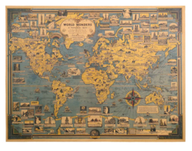 poster wereldkaart wereld wonderen kraftpapier 68.5X51.5cm