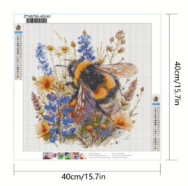 Diamond Painting Hommel op bloemen - hobbypakket - 40x40 cm