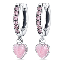 Oorbellen hart roze Sterling zilver925