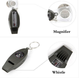 Multifunctionele sleutelhanger met kompas - thermometer - fluitje - vergrootglas