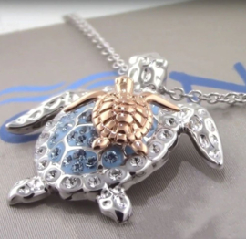 Ketting schildpad blauw - zilverkleur - goudkleur