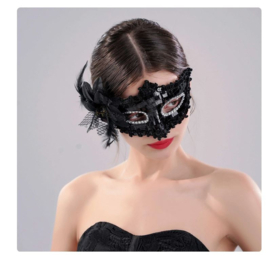 Masker zwart met bloem (voor volwassenen)