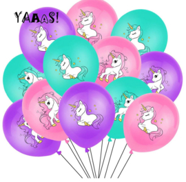 10 stuks ballonnen eenhoorn - unicorn paars-roze-groen