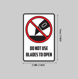 60 stuks stickers Do not use blades to open - Niet snijden - 76x51 mm - verpakkingsstickers