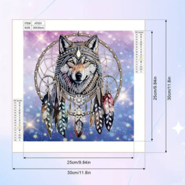 Diamond Painting dromenvanger - wolf - hobbypakket 30x30 cm met speciale vormen steentjes